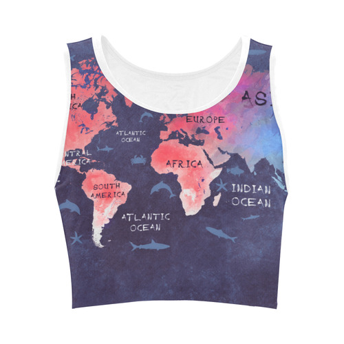 world map Women's Crop Top (Model T42)