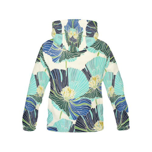 Art Deco Blue Floral All Over Print Hoodie for Women (USA Size) (Model H13)