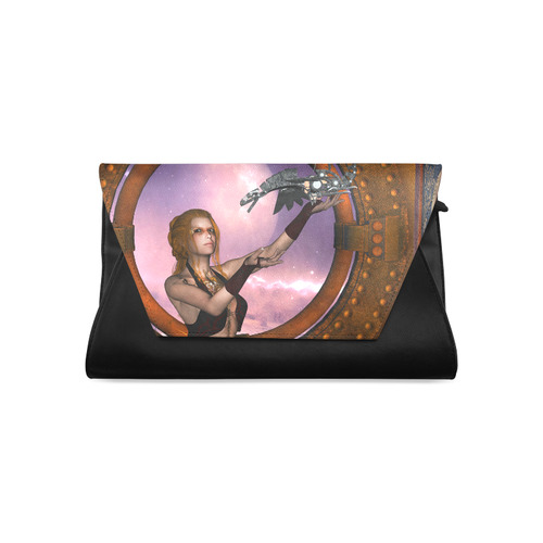Steampunk lady with steam dragon Clutch Bag (Model 1630)