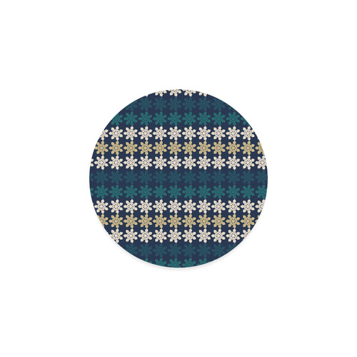 Dark Blue Floral Geometric Tile Round Coaster