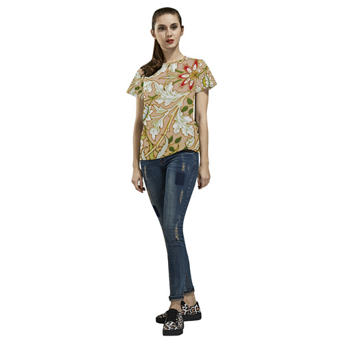 Red White Art Deco Floral All Over Print T-Shirt for Women (USA Size) (Model T40)