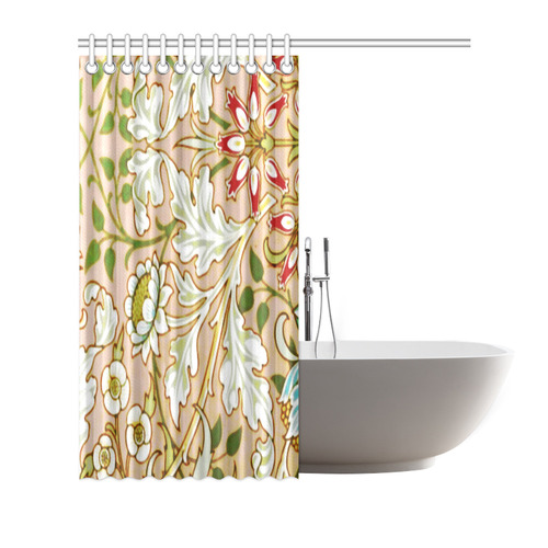 Red White Art Deco Floral Shower Curtain 72"x72"