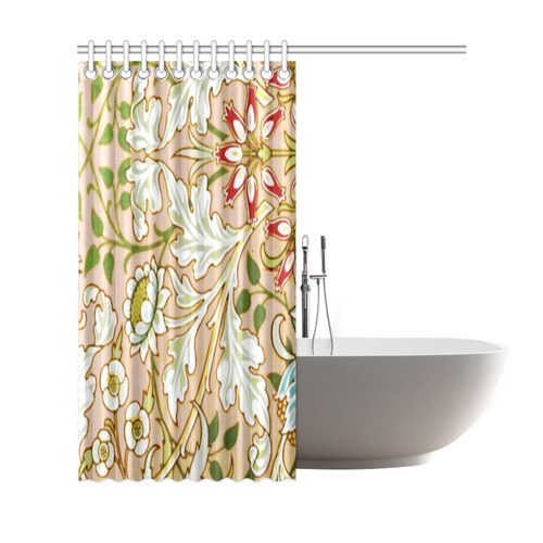 Red White Art Deco Floral Shower Curtain 69"x72"