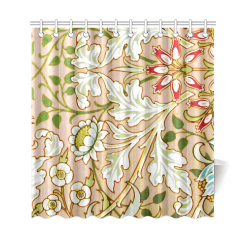 Red White Art Deco Floral Shower Curtain 69"x72"