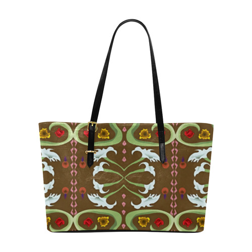 Red White Lilies Art Deco Floral Euramerican Tote Bag/Large (Model 1656)