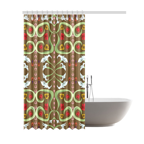 Red White Lilies Art Deco Floral Shower Curtain 69"x84"