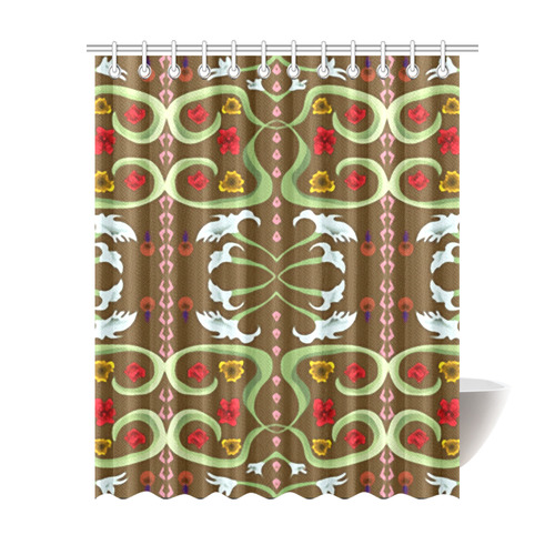 Red White Lilies Art Deco Floral Shower Curtain 69"x84"