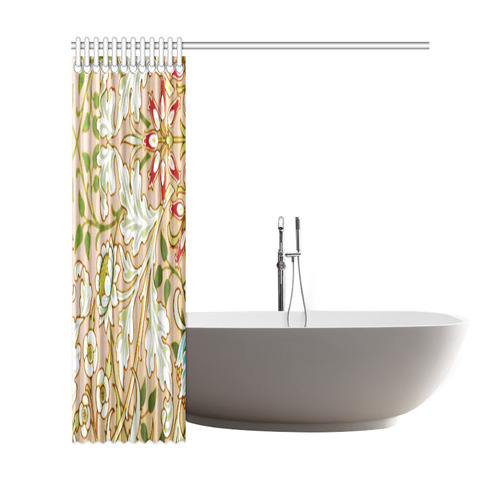 Red White Art Deco Floral Shower Curtain 69"x72"