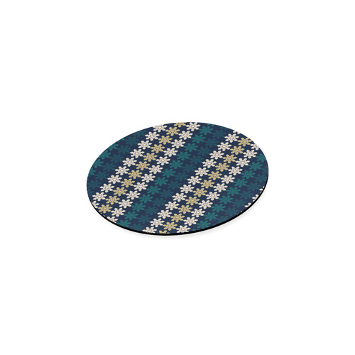 Dark Blue Floral Geometric Tile Round Coaster