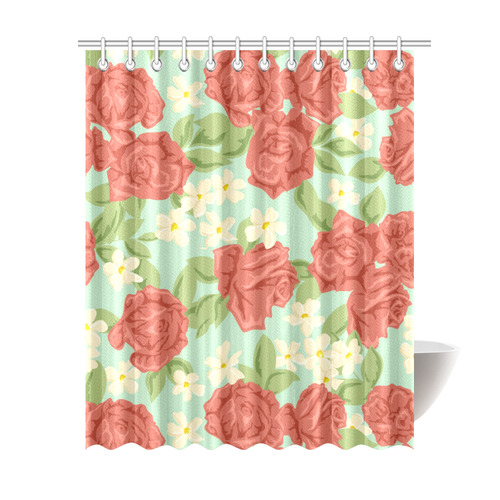 Red Roses Vintage Floral Shower Curtain 69"x84"
