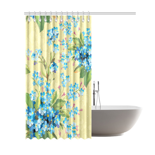 Vintage Blue Floral Pattern Shower Curtain 69"x84"