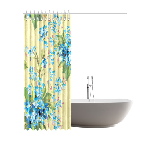 Vintage Blue Floral Pattern Shower Curtain 69"x84"