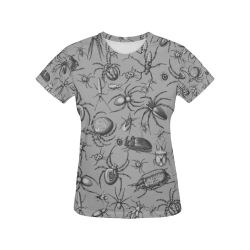 beetles spiders creepy crawlers insects grey All Over Print T-Shirt for Women (USA Size) (Model T40)