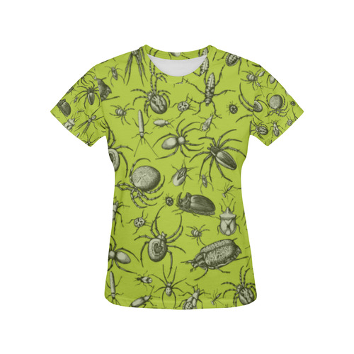 insects spiders creepy crawlers halloween green All Over Print T-Shirt for Women (USA Size) (Model T40)