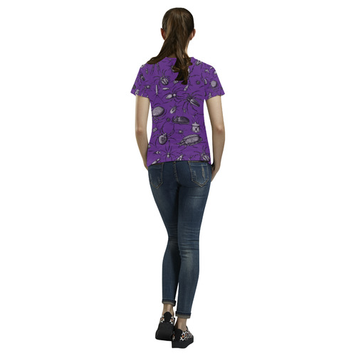 spiders creepy crawlers insects purple halloween All Over Print T-Shirt for Women (USA Size) (Model T40)