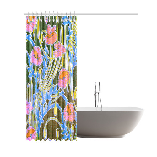 Pink Floral Art Deco Pattern Shower Curtain 69"x84"