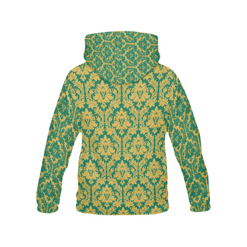 autumn fall green mustard yellow damask All Over Print Hoodie for Women (USA Size) (Model H13)