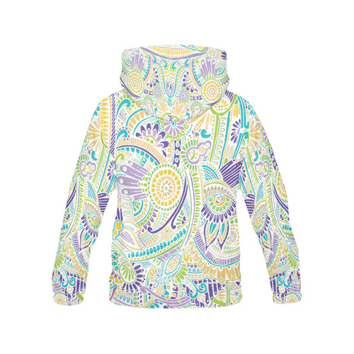 zz0104 purple green hippie flower pattern All Over Print Hoodie for Women (USA Size) (Model H13)