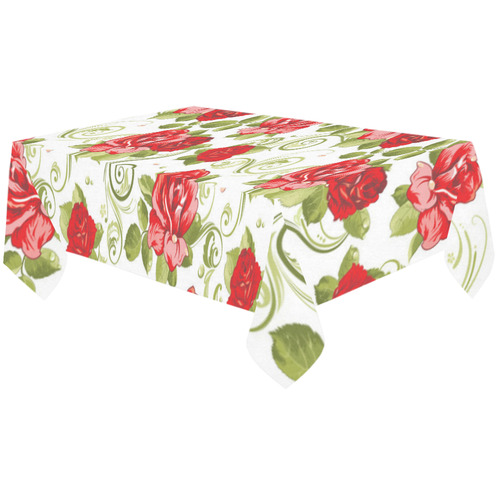 Cute Vintage Red Floral Pattern Cotton Linen Tablecloth 60"x120"