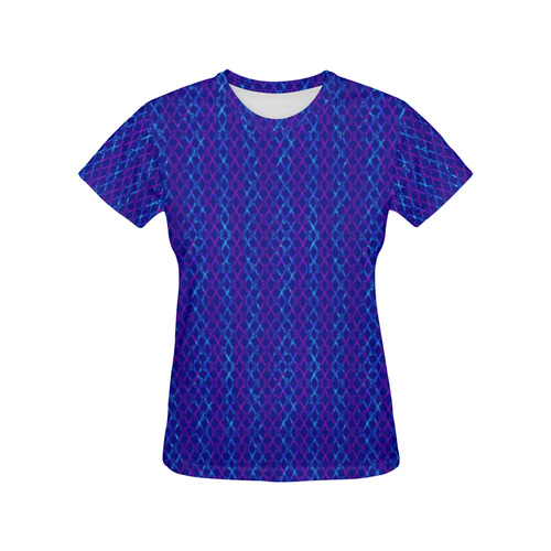 Scissor Stripes - Blue and Purple All Over Print T-Shirt for Women (USA Size) (Model T40)