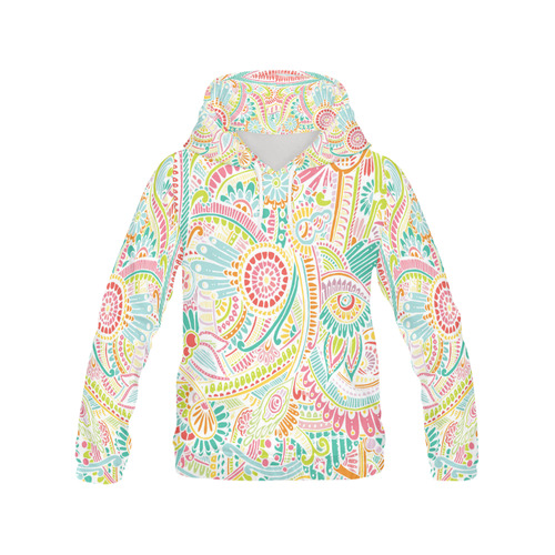 zz0101 pink hippie flower watercolor pattern All Over Print Hoodie for Women (USA Size) (Model H13)