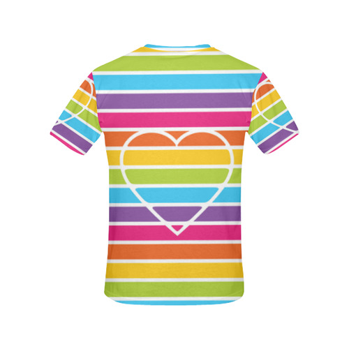 striped love rainbow heart All Over Print T-Shirt for Women (USA Size) (Model T40)