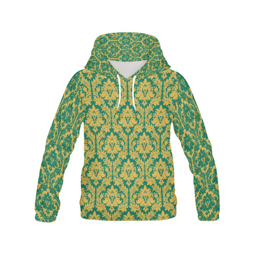 autumn fall green mustard yellow damask All Over Print Hoodie for Women (USA Size) (Model H13)