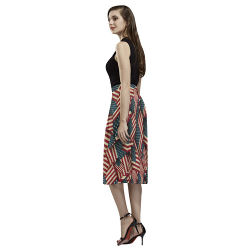 Patriotic Grunge-Style USA American Flags Aoede Crepe Skirt (Model D16)