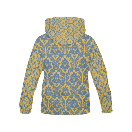 autumn fall colors yellow blue damask All Over Print Hoodie for Women (USA Size) (Model H13)