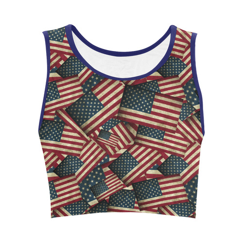 Patriotic Grunge-Style USA American Flags Women's Crop Top (Model T42)