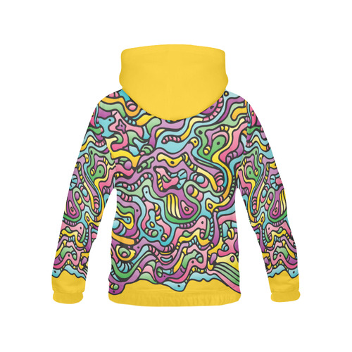 Colorful Tidal Pool, abstract animals, yellow All Over Print Hoodie for Women (USA Size) (Model H13)