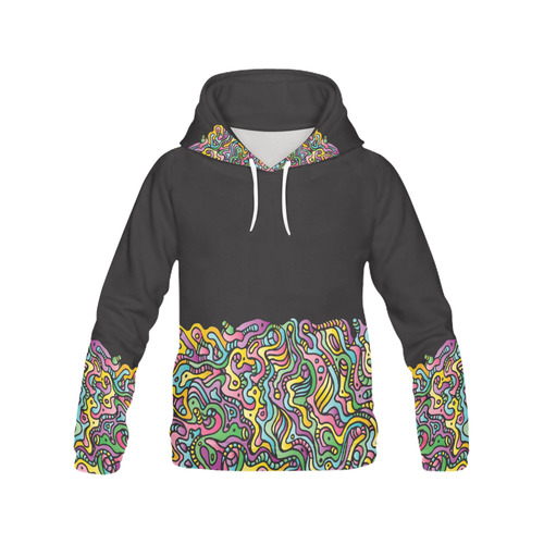 Colorful Tidal Pool, abstract animals, black All Over Print Hoodie for Women (USA Size) (Model H13)