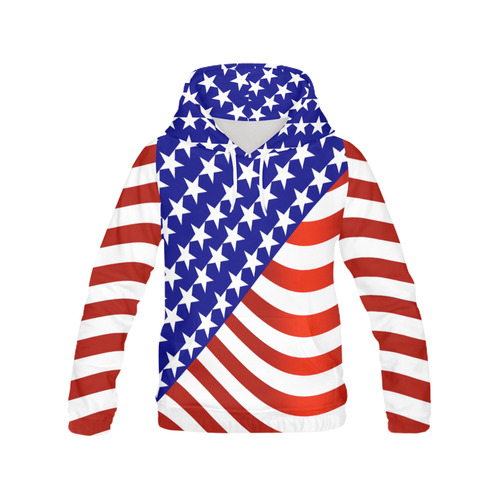 Patriotic USA American Flag All Over Print Hoodie for Women (USA Size) (Model H13)