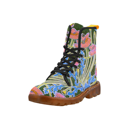 Pink Blue Floral Art Deco Pattern Martin Boots For Women Model 1203H