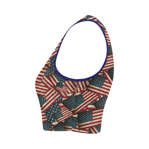 Patriotic Grunge-Style USA American Flags Women's Crop Top (Model T42)