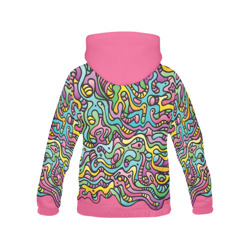 Colorful Tidal Pool, abstract animals, pink All Over Print Hoodie for Women (USA Size) (Model H13)