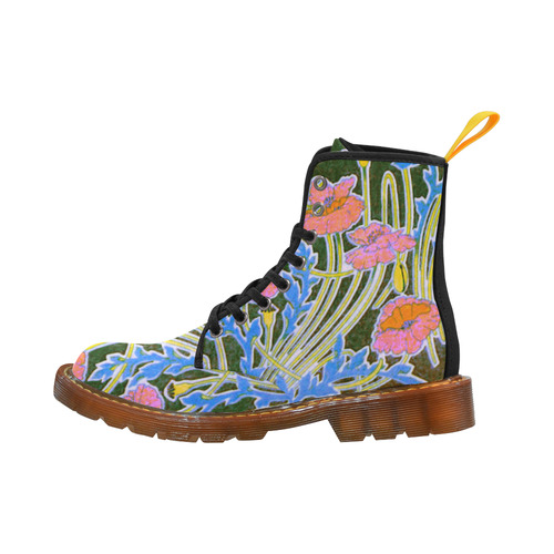 Pink Blue Floral Art Deco Pattern Martin Boots For Women Model 1203H