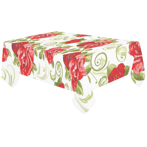 Cute Vintage Red Floral Pattern Cotton Linen Tablecloth 60"x120"