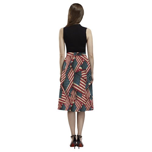 Patriotic Grunge-Style USA American Flags Aoede Crepe Skirt (Model D16)