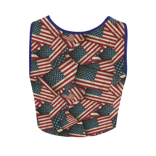 Patriotic Grunge-Style USA American Flags Women's Crop Top (Model T42)