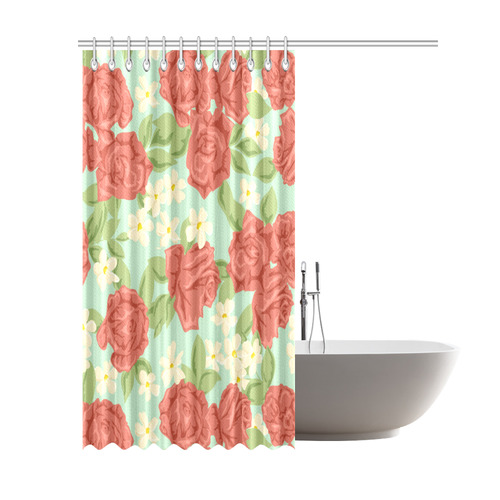 Red Roses Vintage Floral Shower Curtain 69"x84"