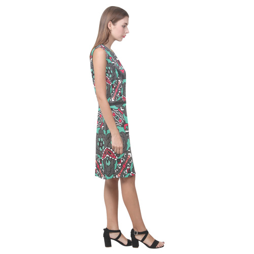 Mariager - black pink & teal - rose flowers Eos Women's Sleeveless Dress (Model D01)