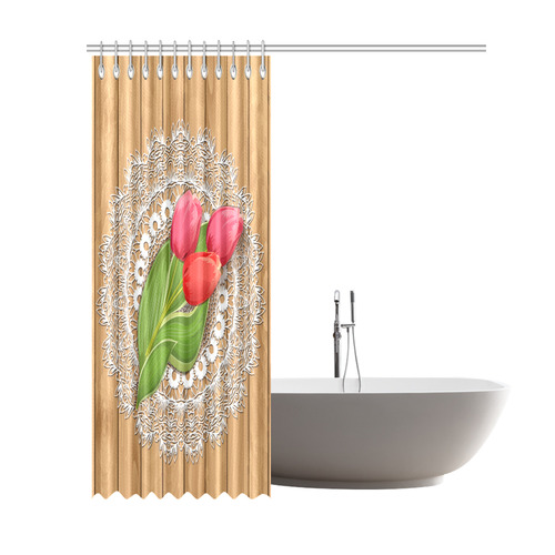 Red Tulips Lace Floral Shower Curtain 69"x84"