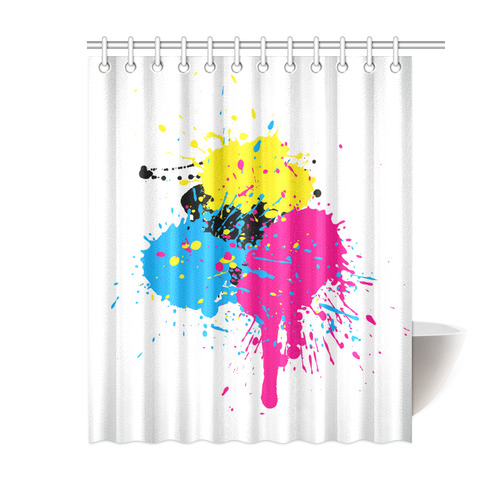 Red Blue Yellow Watercolor Splash Shower Curtain 60"x72"