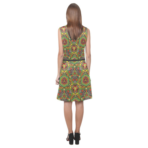 Zandine 0305 Retro brown orange green pattern Eos Women's Sleeveless Dress (Model D01)