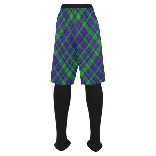 Diagonal Green & Purple Plaid Hipster Style Men's Swim Trunk (Model L21)