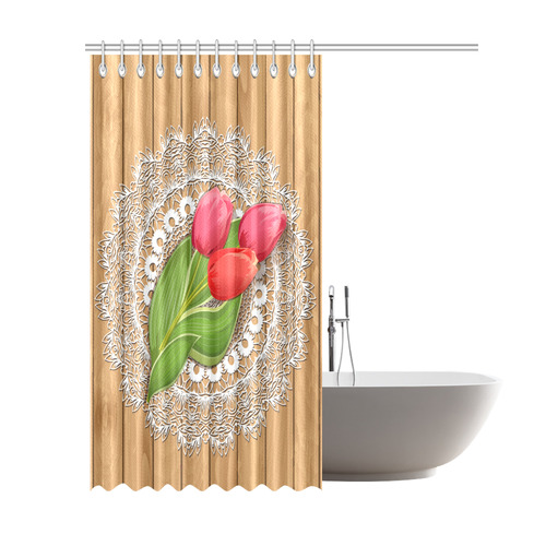 Red Tulips Lace Floral Shower Curtain 69"x84"