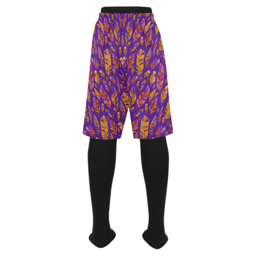 Watercolor Feathers And Dots Pattern Purple Men's Swim Trunk (Model L21)