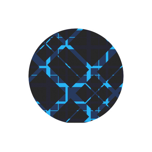 Diagonal Blue & Black Plaid Hipster Style Round Mousepad