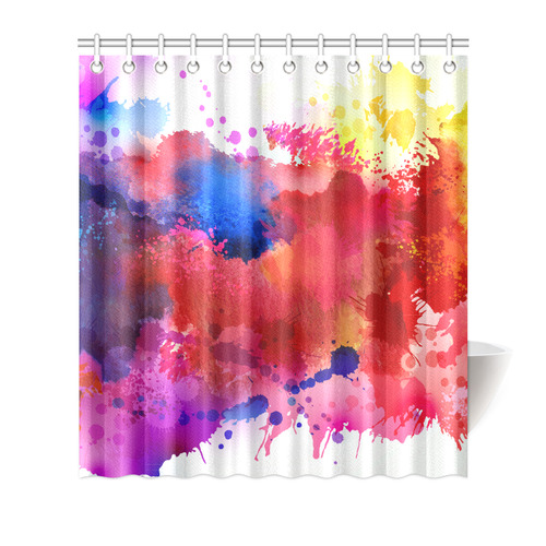 Watercolor Splash Red Blue Yellow Shower Curtain 66"x72"